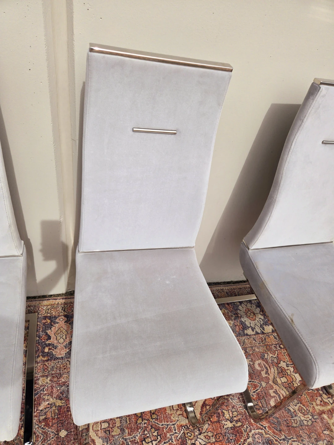 Set Of 3 Light Grey Dining Chairs With Chrome Base - photo 5