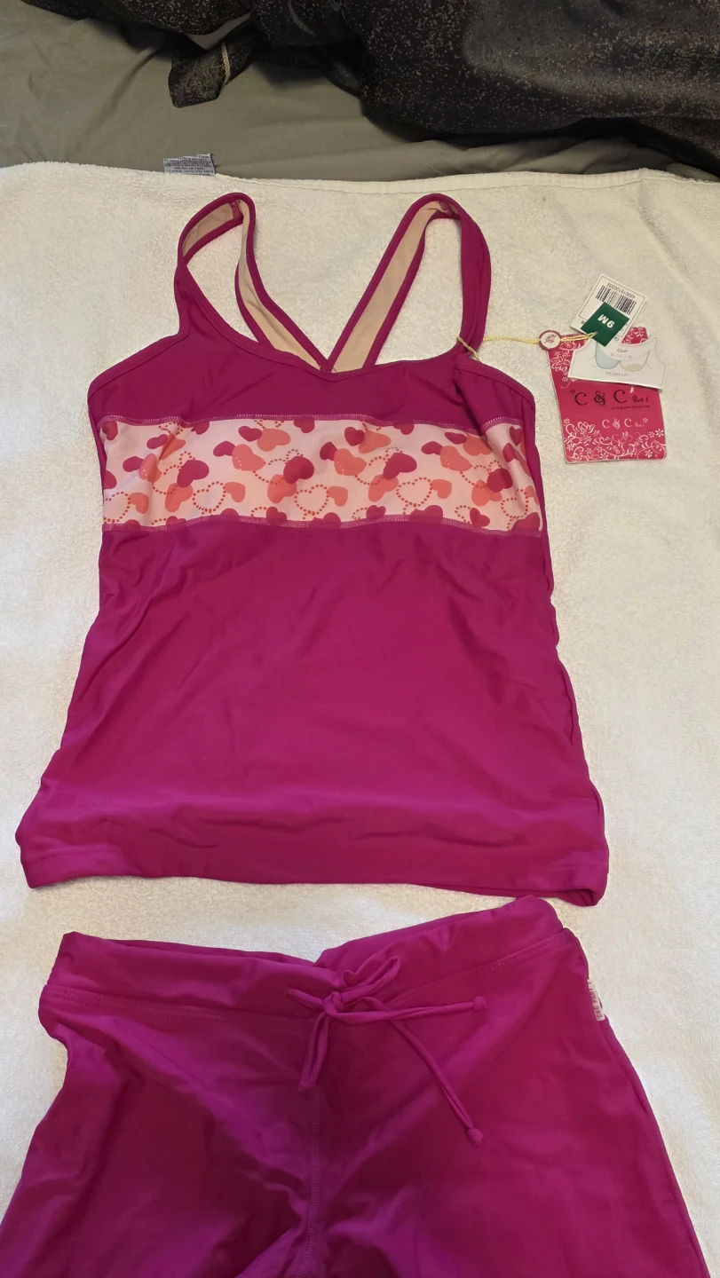 C&C California Pink Heart Print Tankini Swim Set - photo 2
