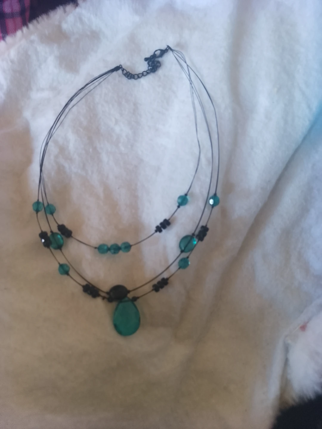 Multi-strand Teal and Black Beaded Necklace - photo 2