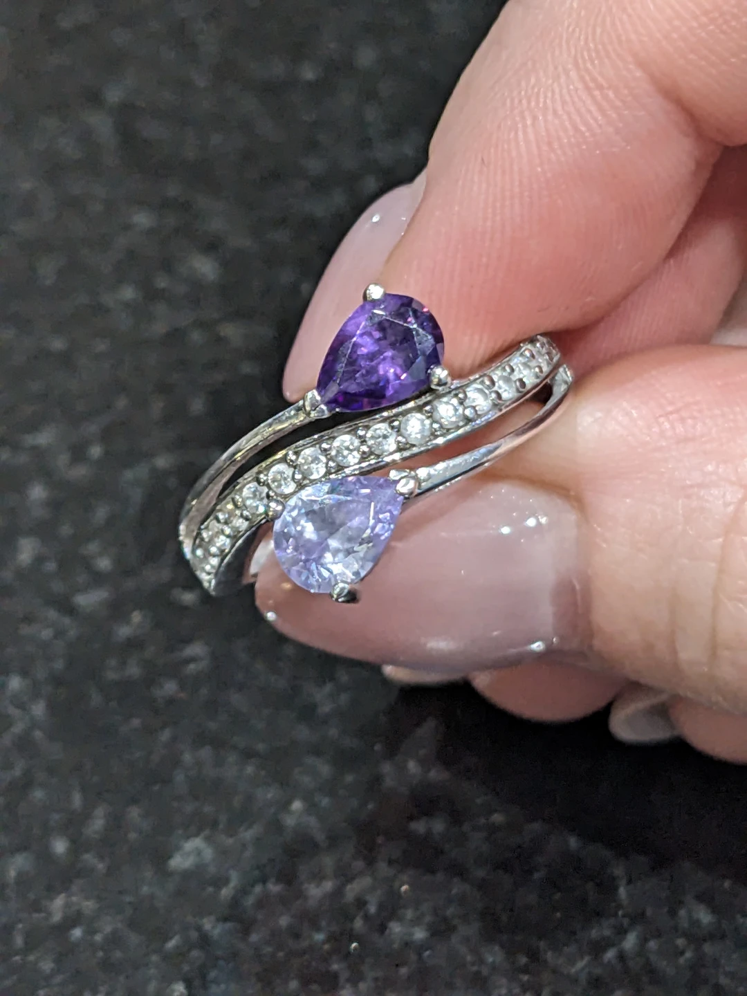Size 7.5 Sterling Silver Pear Cut Cubic Zirconia Ring