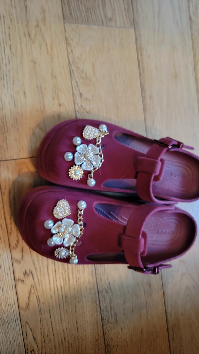 Crocs Embellished Mary Jane Flats Burgundy