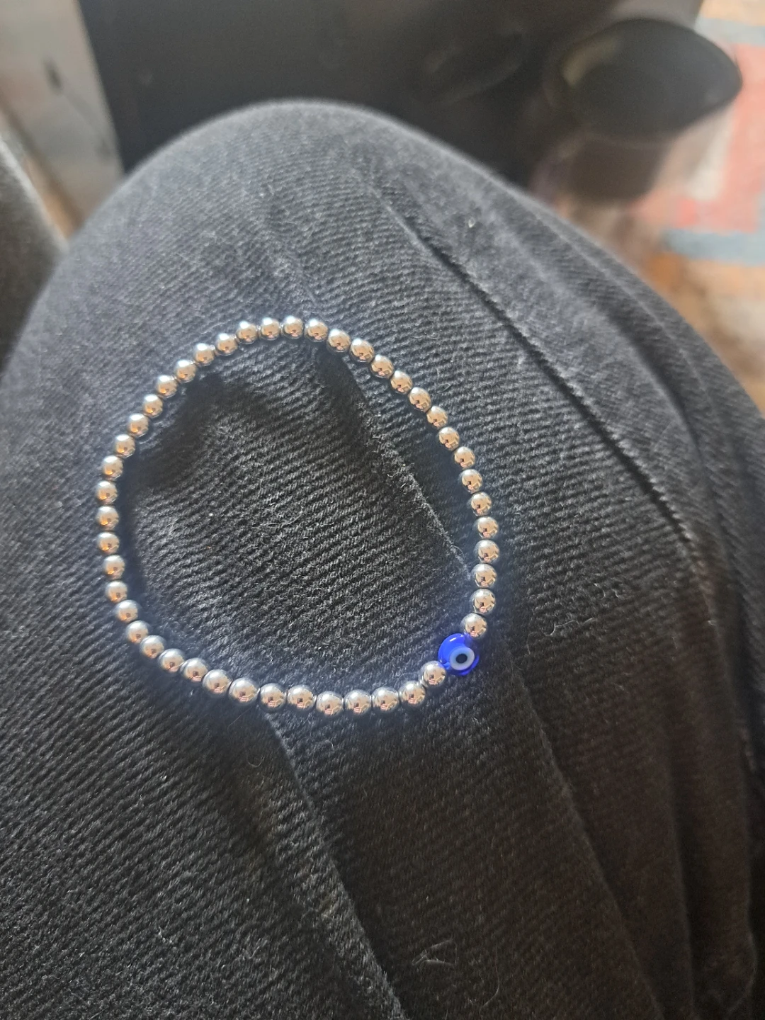 Silver Beaded Bracelet with Evil Eye Charm