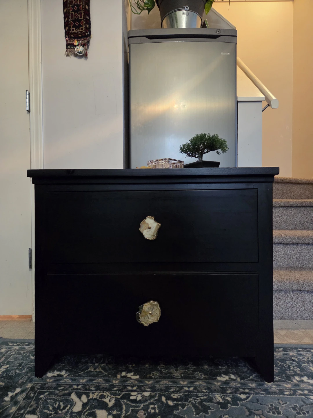 Black Two-Drawer Nightstands with Unique Stone Pulls - photo 3
