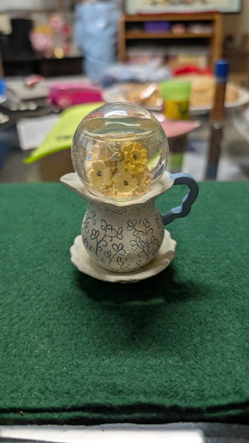 Miniature Teacup Snow Globe with Flowers