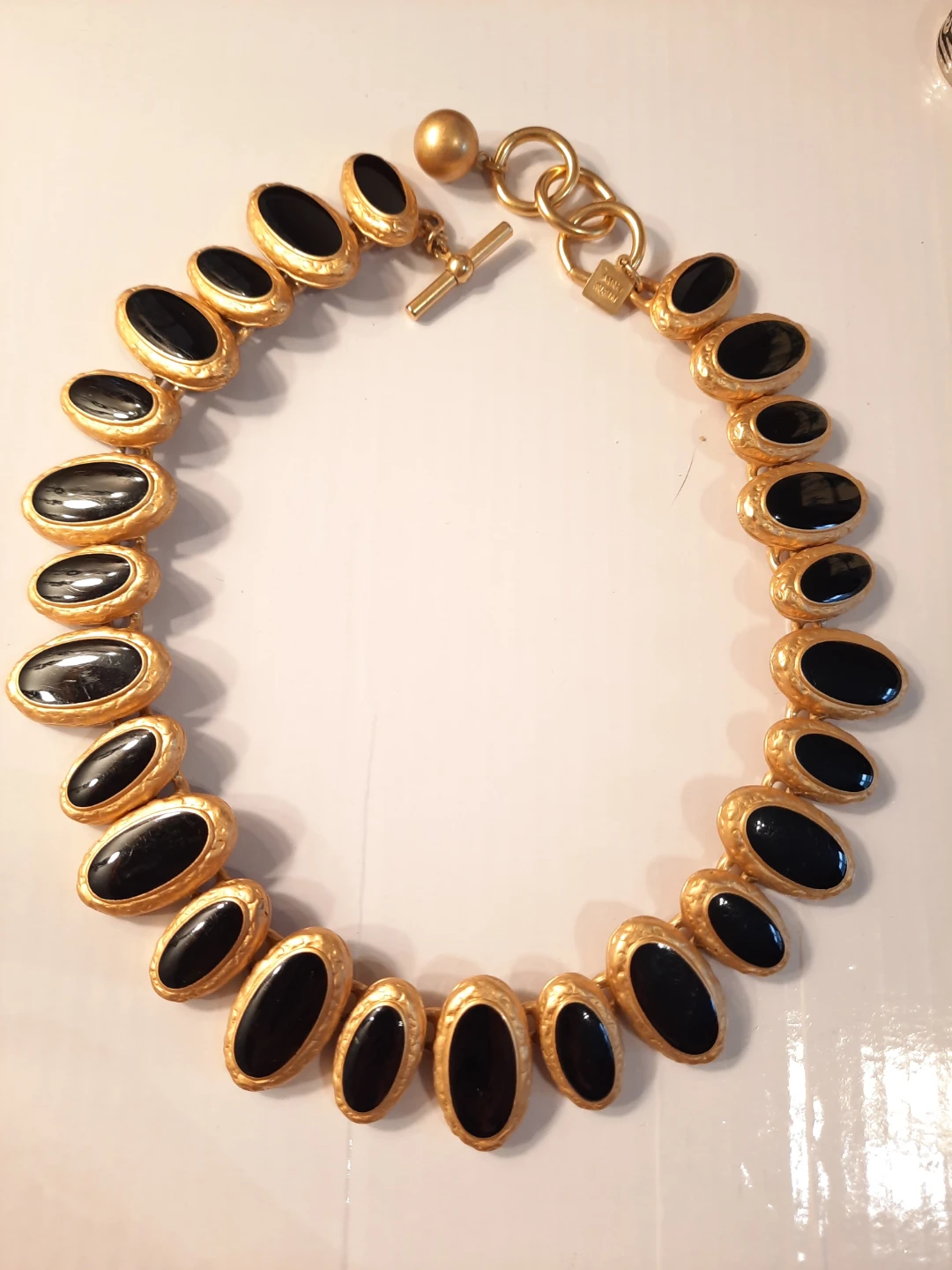 Anne Klein Gold Tone Black Oval Necklace