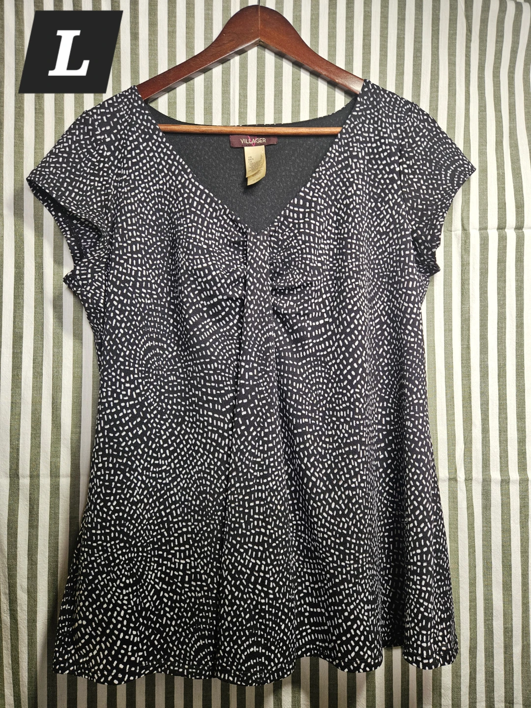 Villager Black and White Patterned Top - Size L