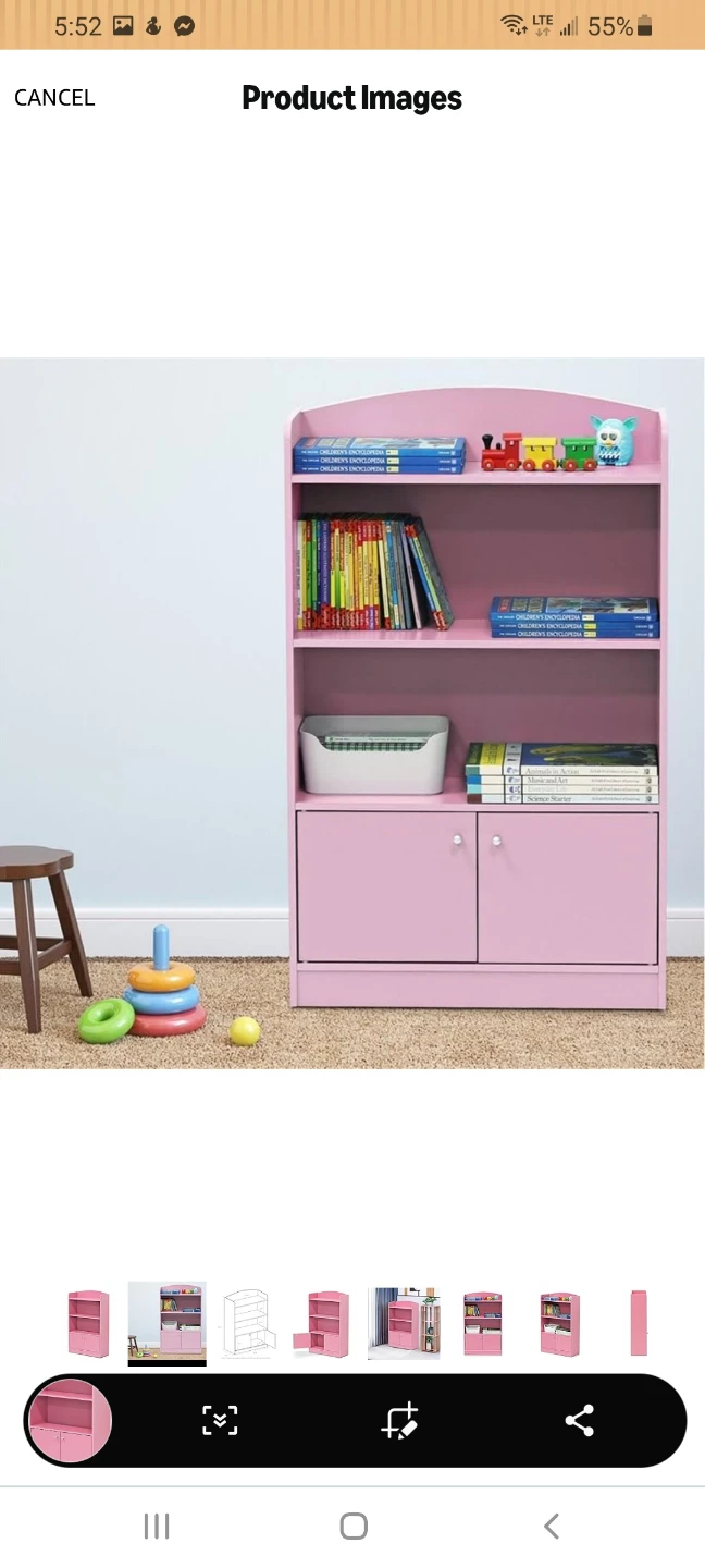 Pink 3-Shelf Bookcase with Cabinet - photo 4