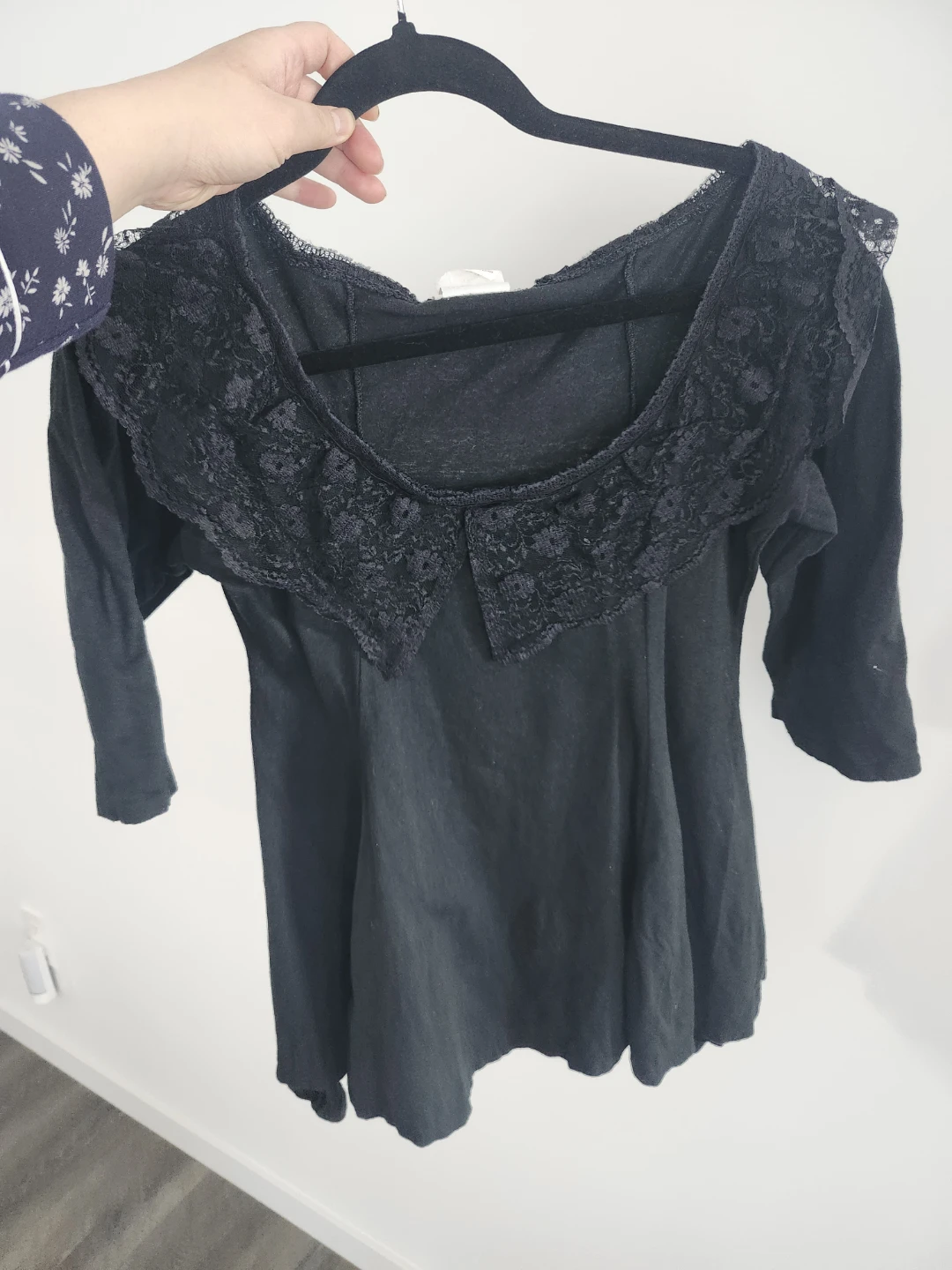 Vintage Black Lace Trim Cotton Top