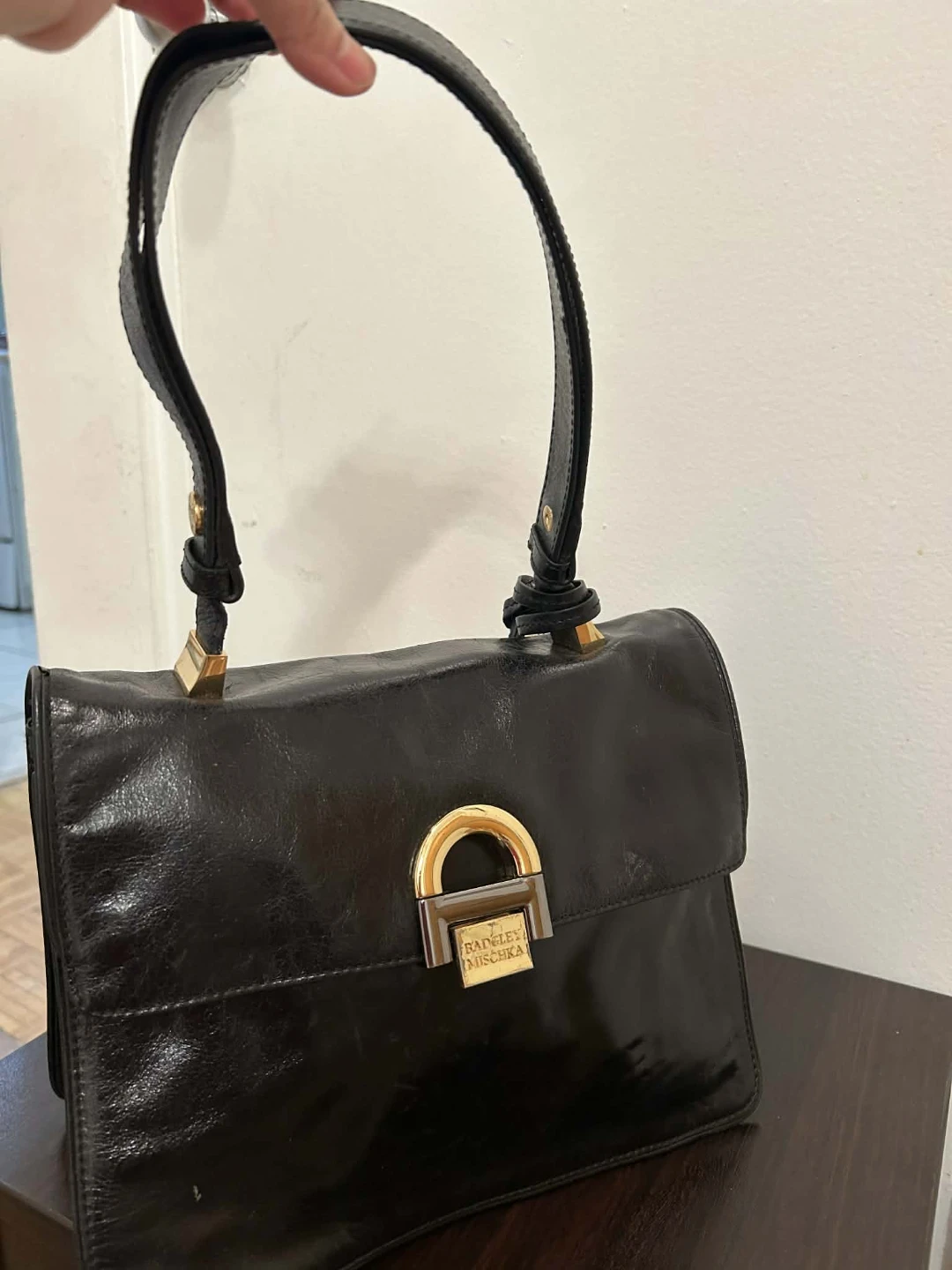 Vintage Mischka Black Leather Shoulder Bag
