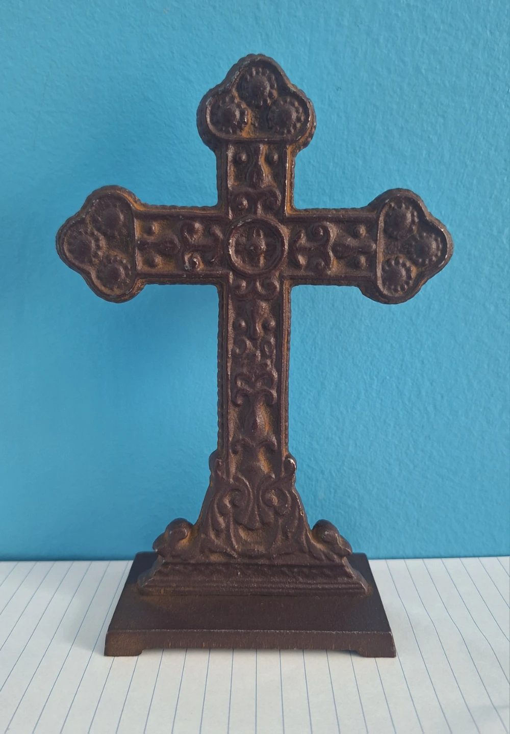 Vintage Ornate Cast Iron  Tabletop Cross