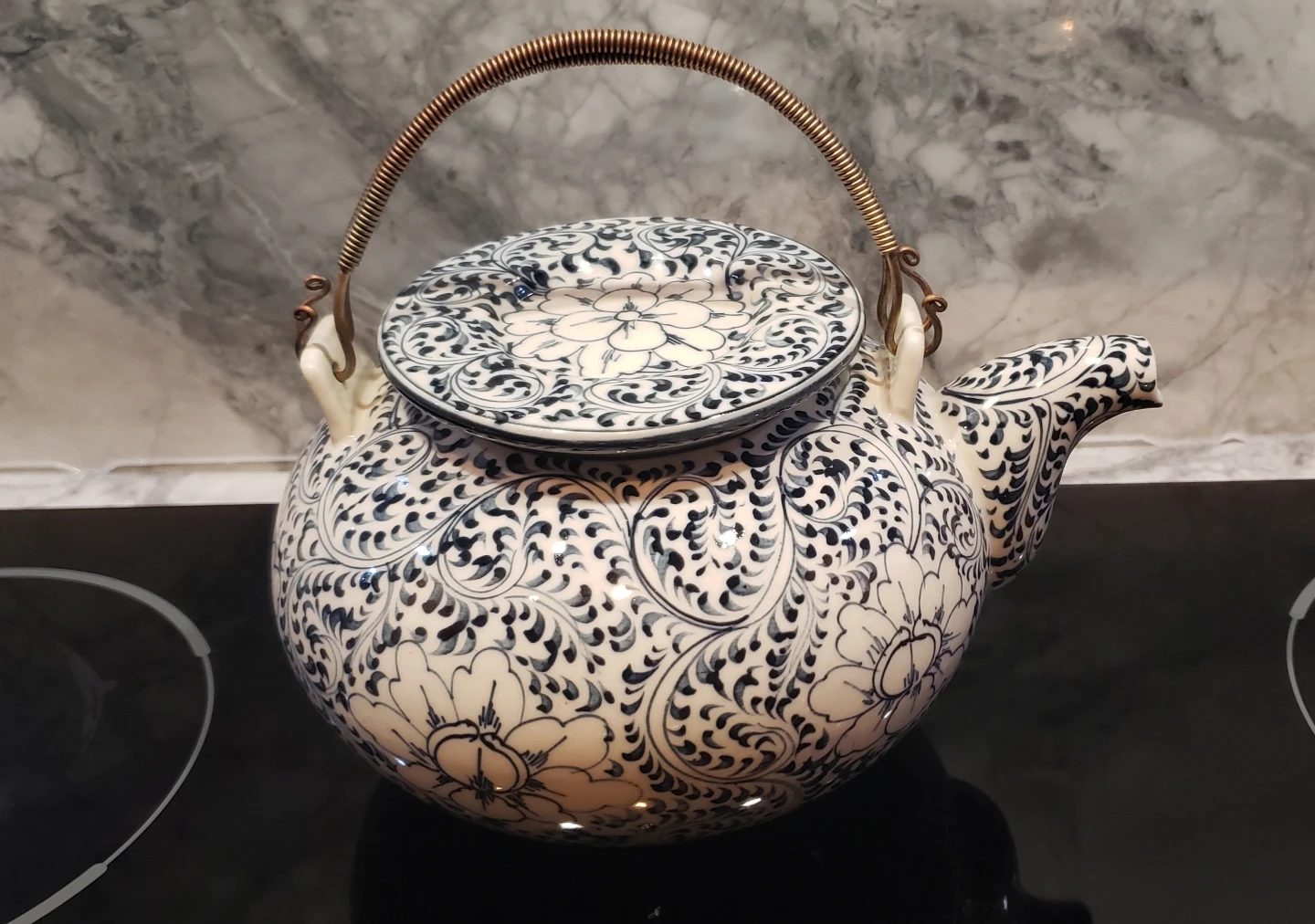 Blue and White Floral Ceramic Teapot - photo 4