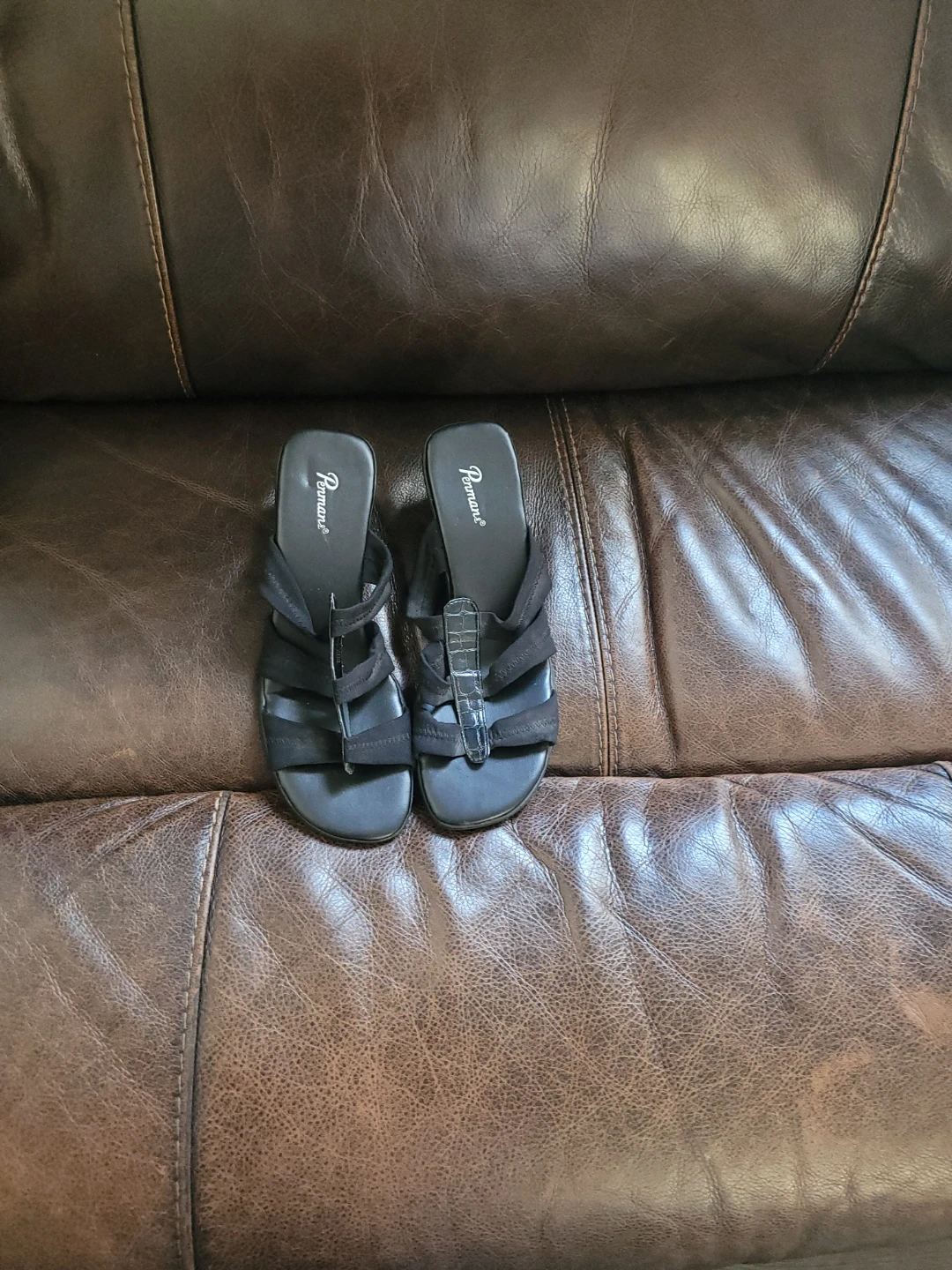Ponman Black Wedge Sandals