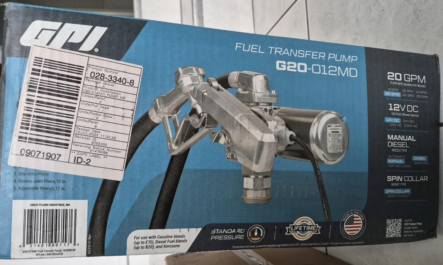 NEW GPI G20 20gpm Fuel Transfer Pump Kit w 14ft hose 12V - photo 2