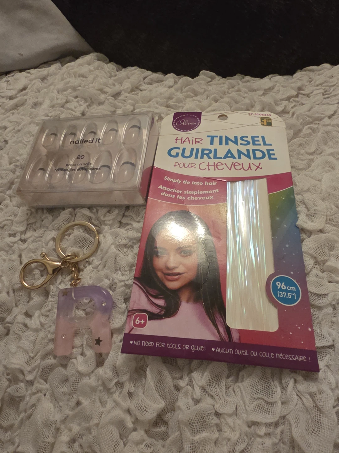 Olivia Hair Tinsel Garland & Nailed It Press-On Nails R Key 🥕