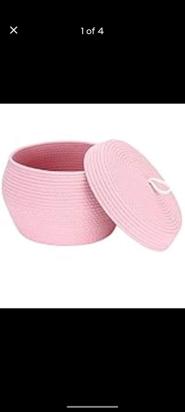 Pink Cotton Rope Storage Basket with Lid