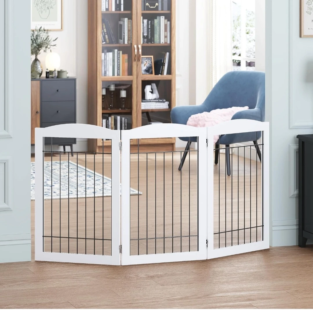 Freestanding Foldable Wood Dog Gate...GUC - photo 4