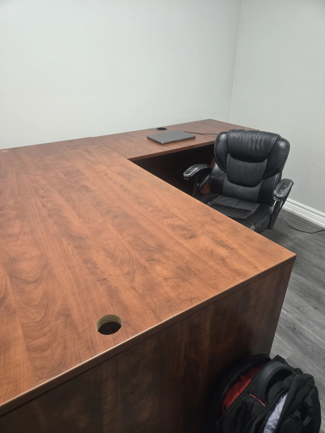 L-Shaped Office Desk - Cherry Finish