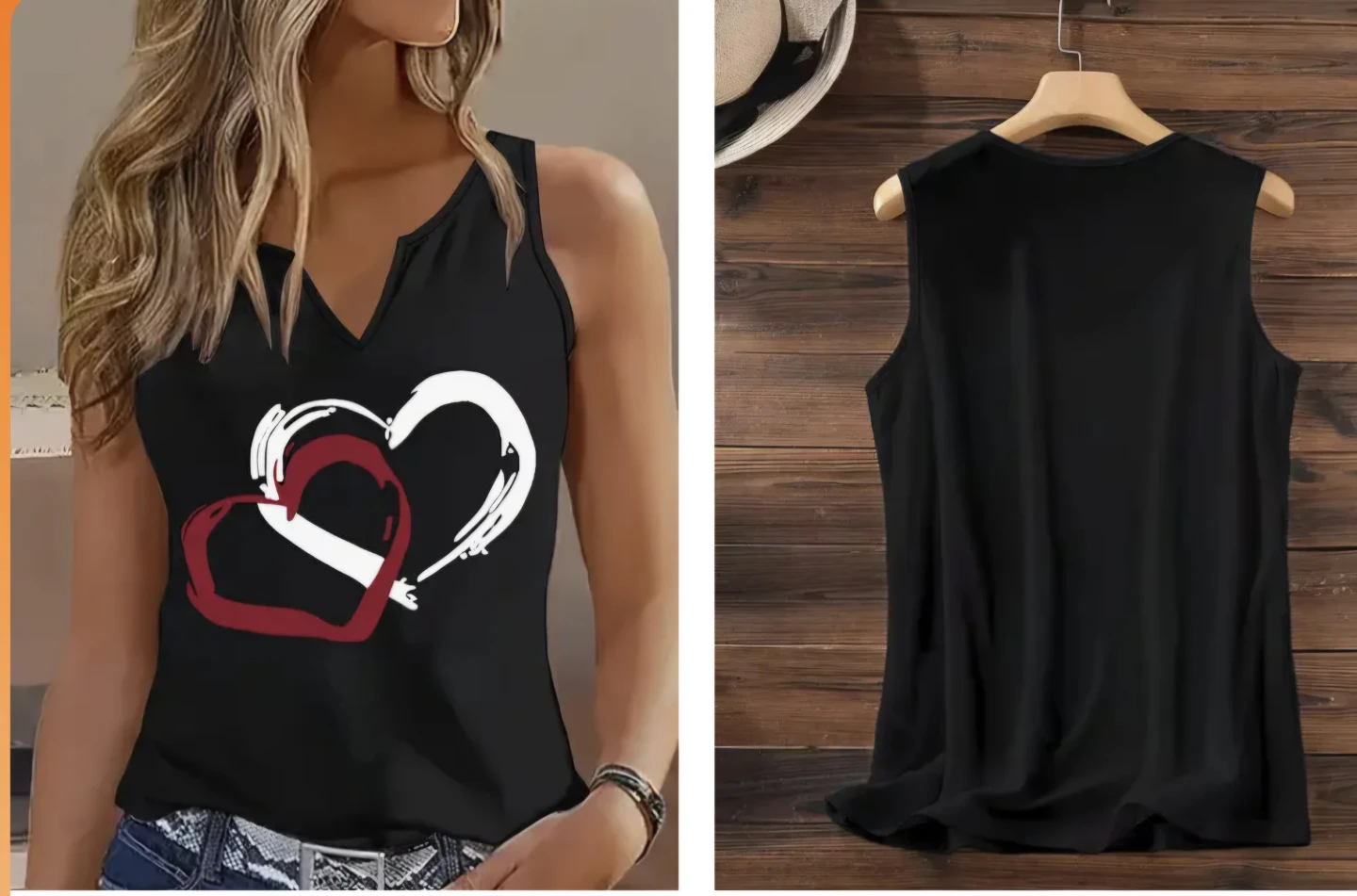 Women's Sleeveless Heart Print V-Neck Tank Top