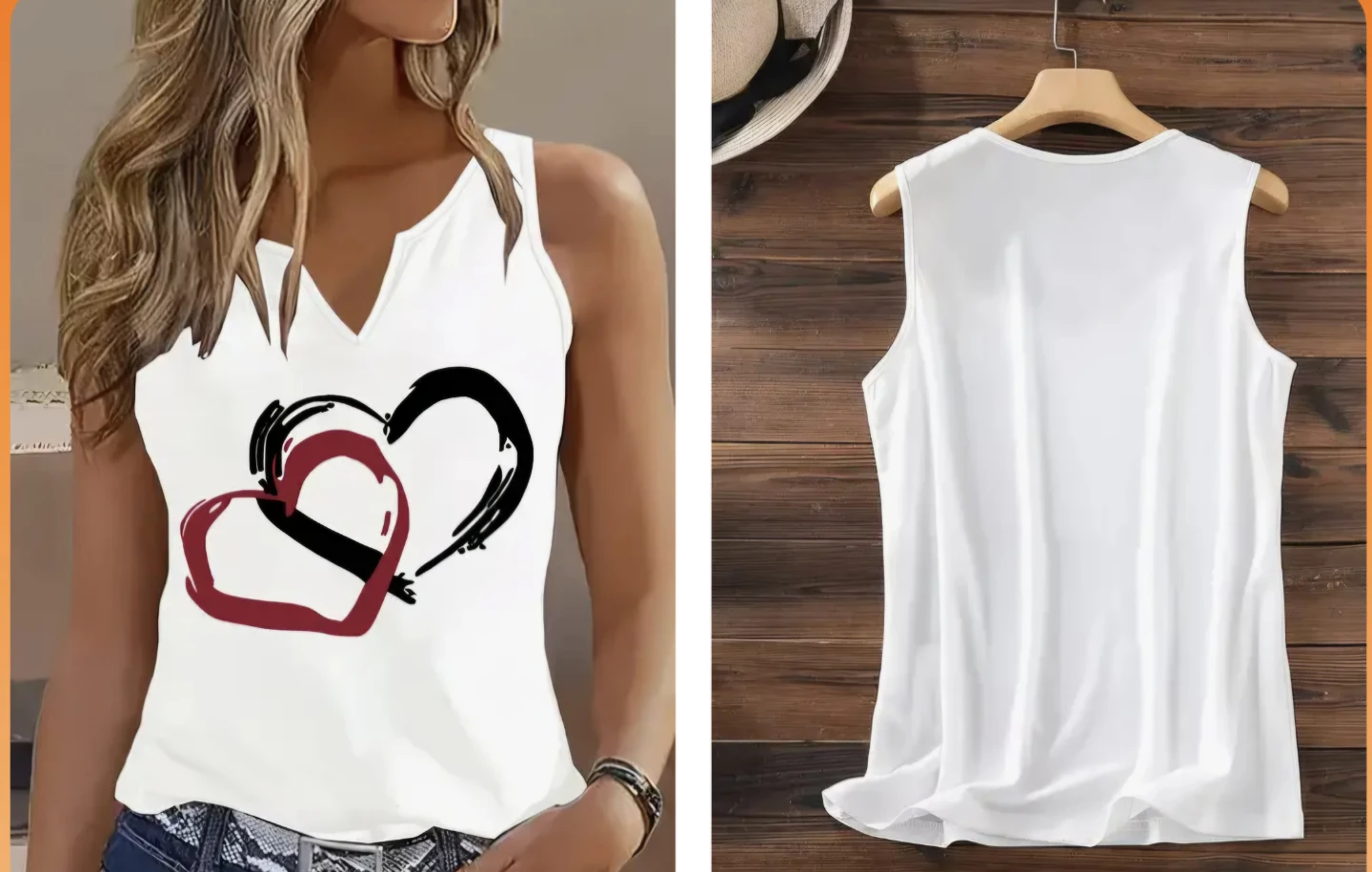 Women's Sleeveless Heart Print V-Neck Tank Top - photo 2