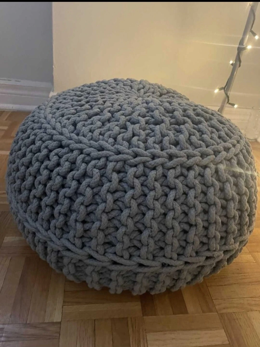 Grey Knitted Pouf Ottoman - photo 2