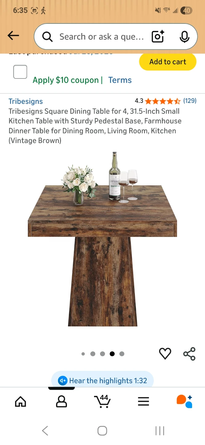 Tribesigns Square Dining Table - Vintage Brown