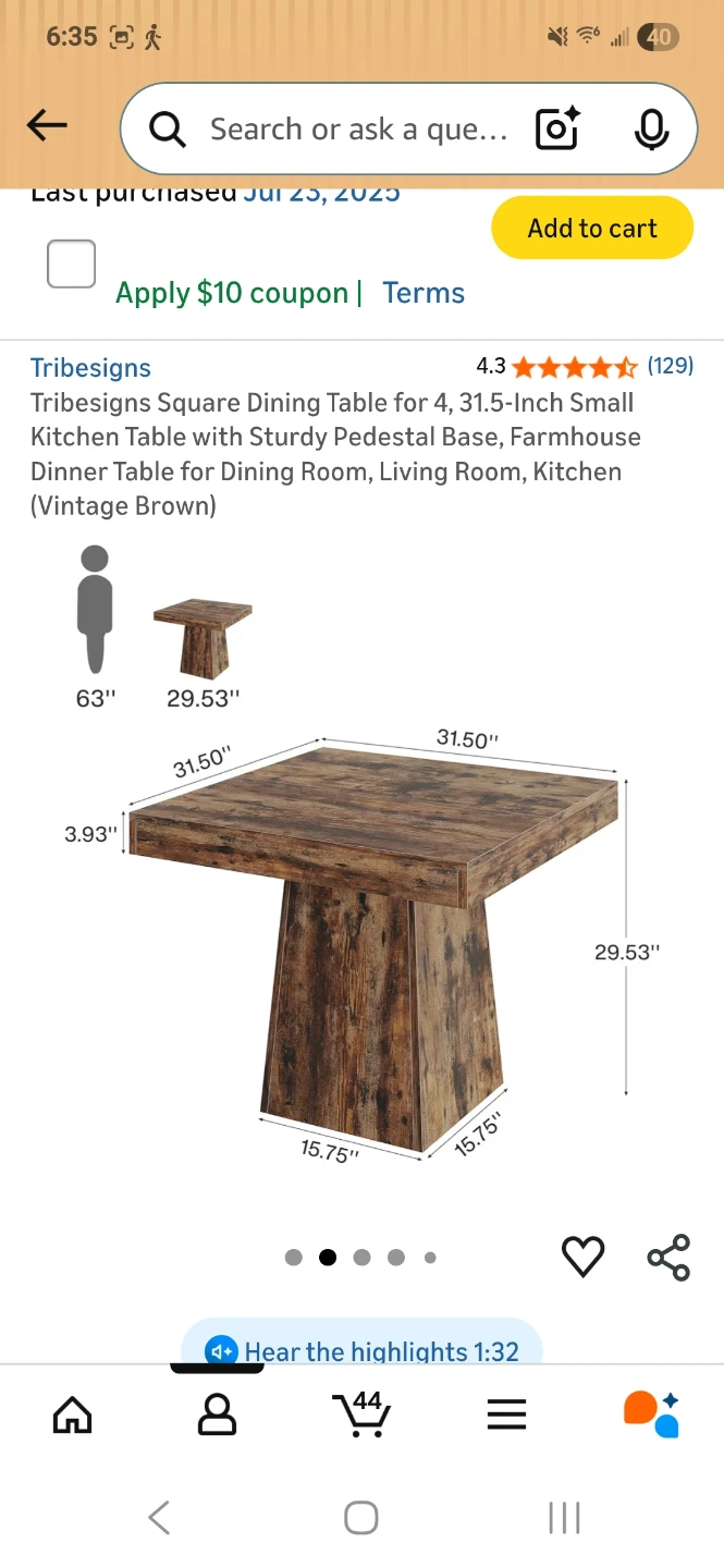 Tribesigns Square Dining Table - Vintage Brown - photo 3