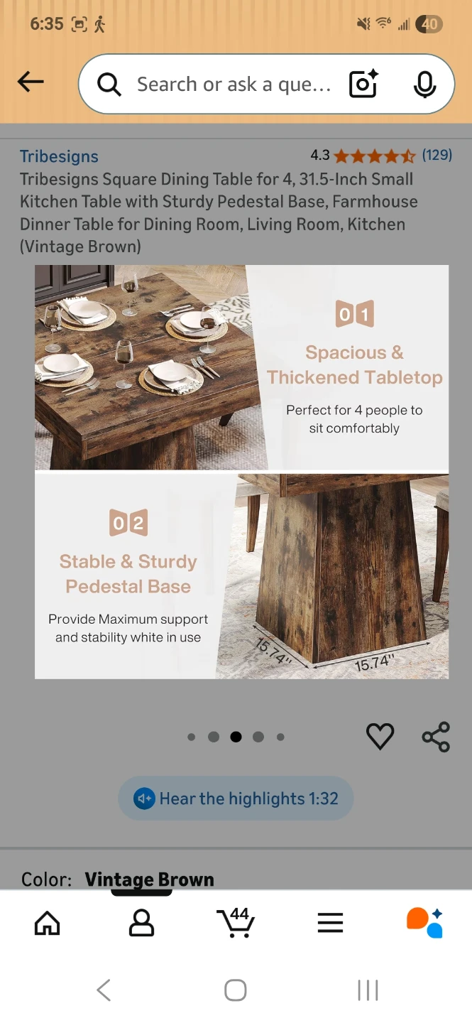 Tribesigns Square Dining Table - Vintage Brown - photo 4