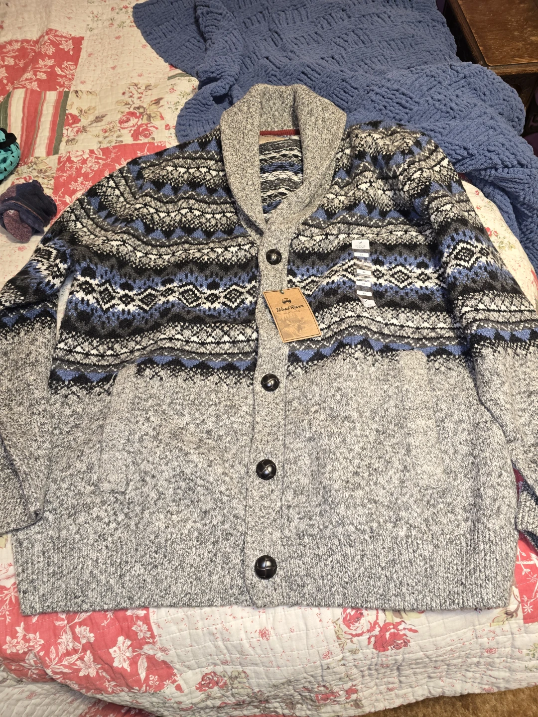 Windriver grey and blue men's Cardigan Sweater