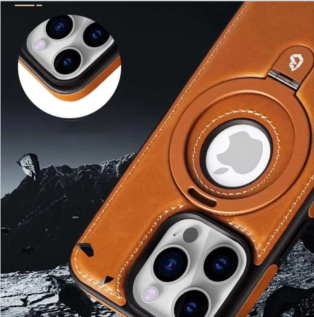 iPhone 13 Pro Brown Leather Case with Ring Stand - photo 3