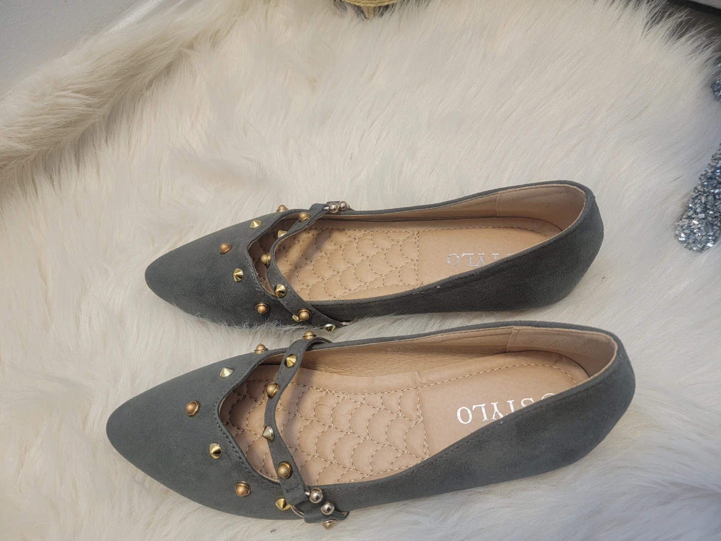 Grey Studded Ballet Flats Size 41