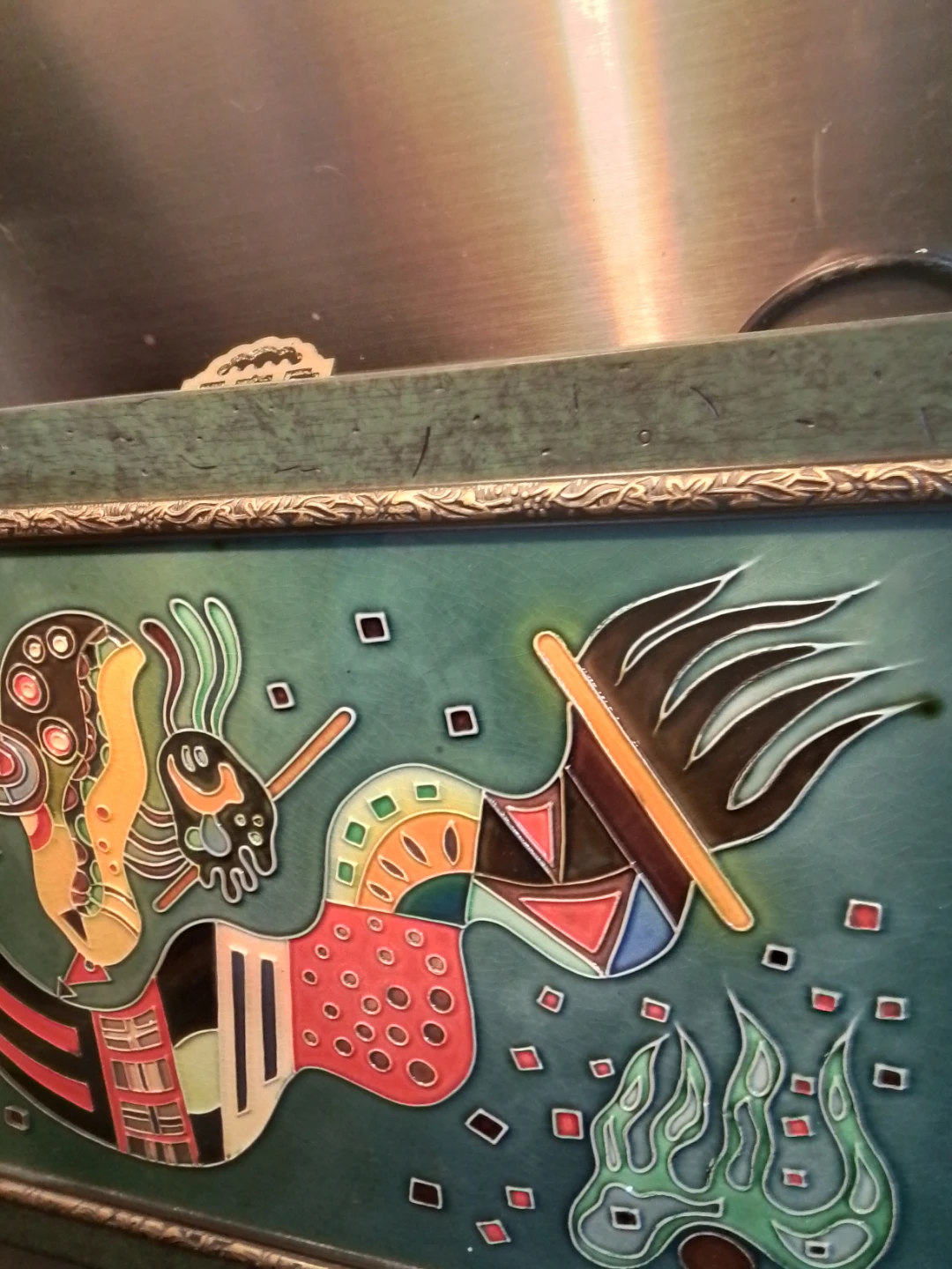 Framed Ceramic Art Tile - Whimsical Dragon Design - photo 5