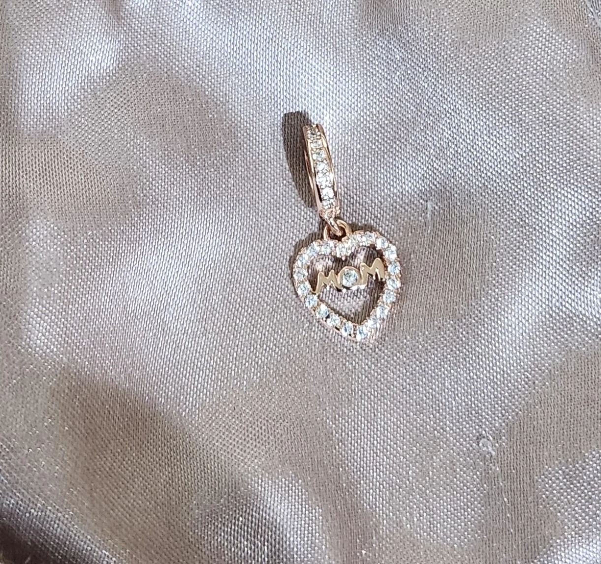 Rose Gold Tone Mom Heart Charm Dangle