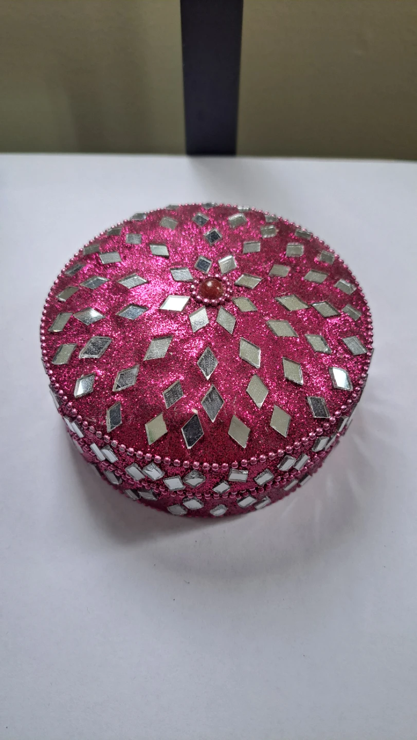 Decorative Round Tin - Pink Glitter Mirror Mosaic