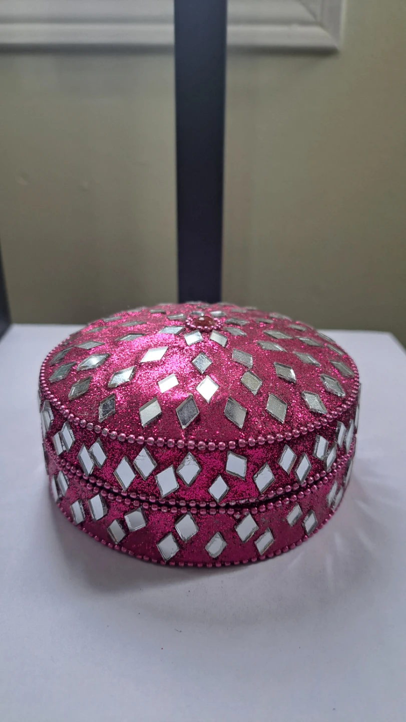 Decorative Round Tin - Pink Glitter Mirror Mosaic - photo 2