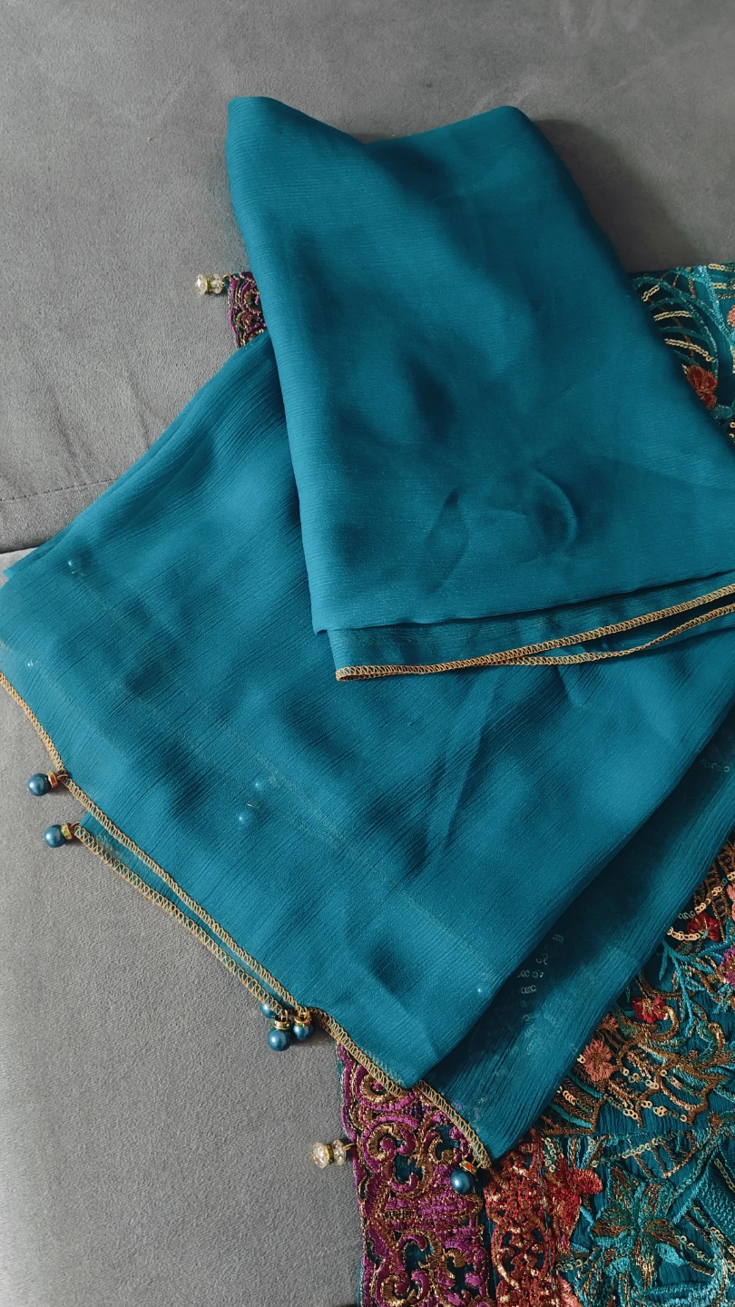 Teal Embroidered Kurti with Pants - photo 4