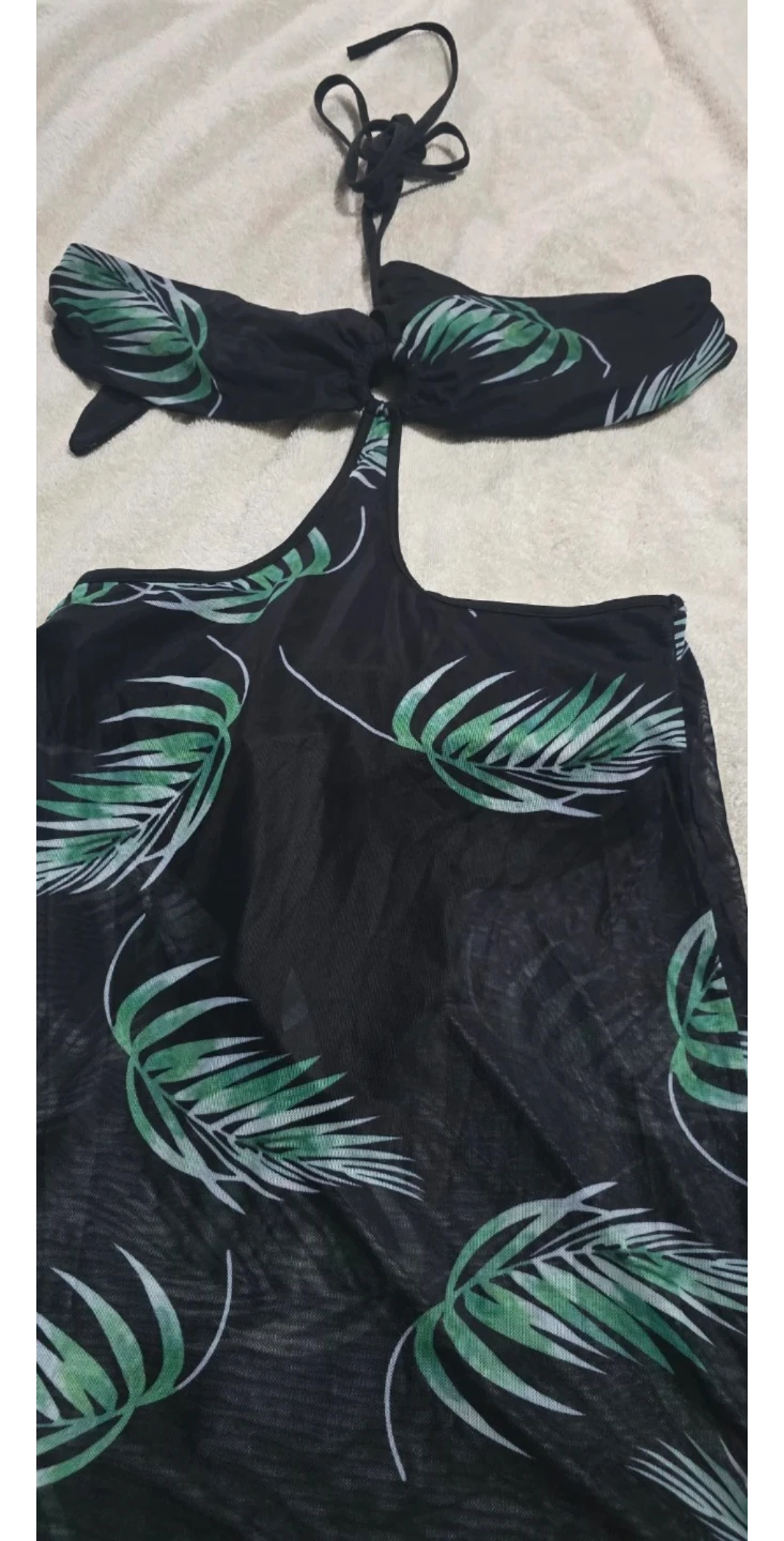 Women's Palm Leaf Print Bikini and Cover-up Set - photo 2