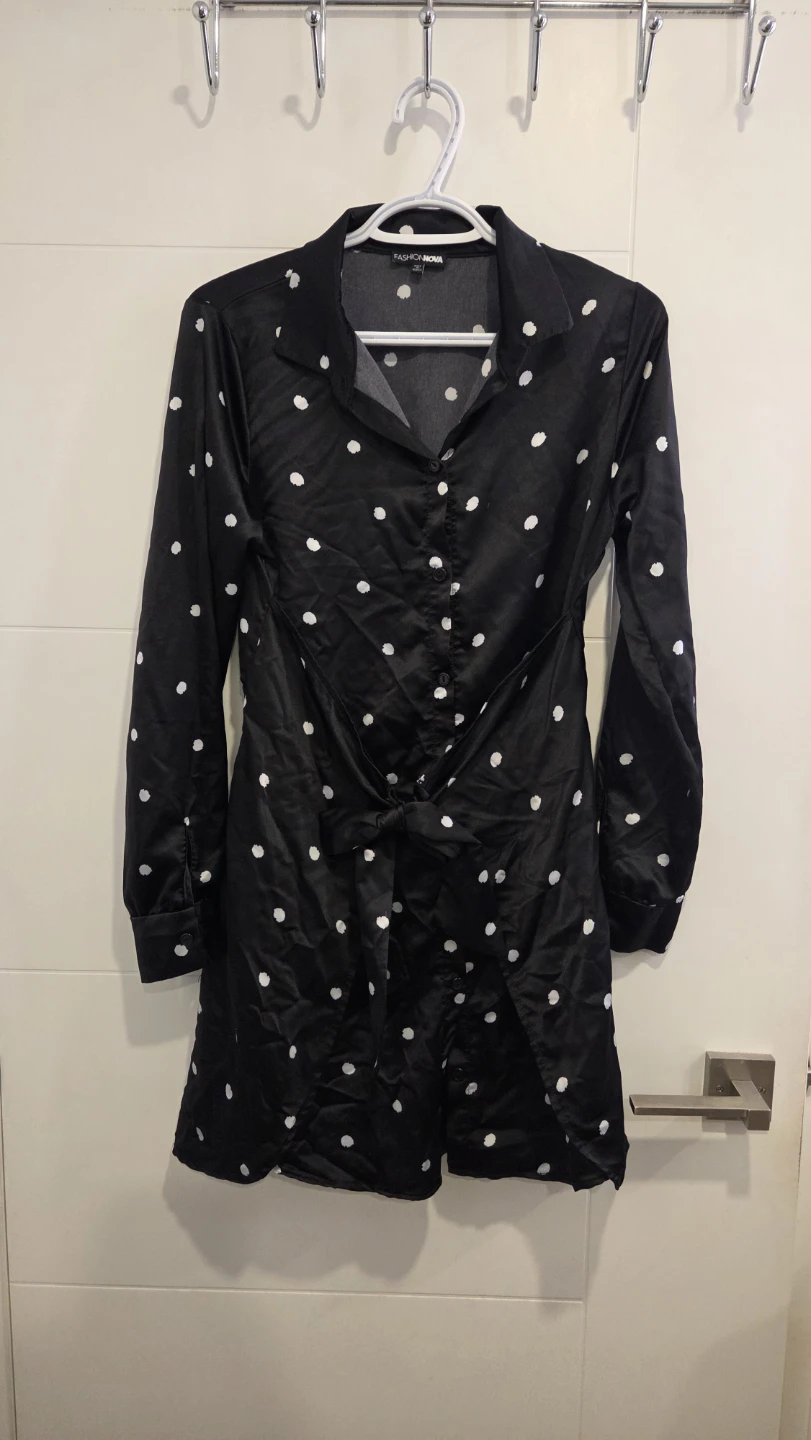 XL Fashion Nova Black Polka Dot Shirt Dress