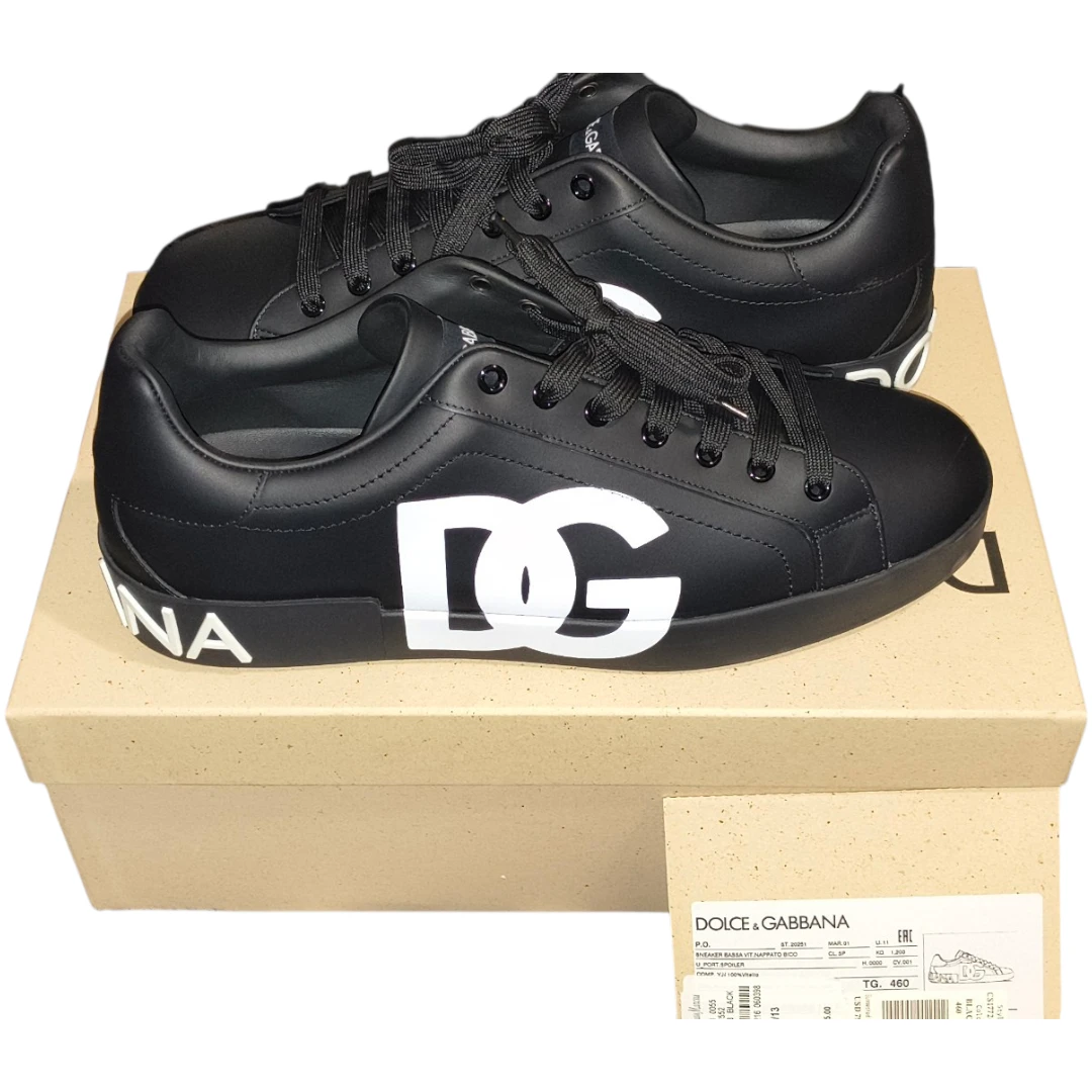 Dolce & Gabbana Black Leather Logo Sneakers - Size 13 (460)