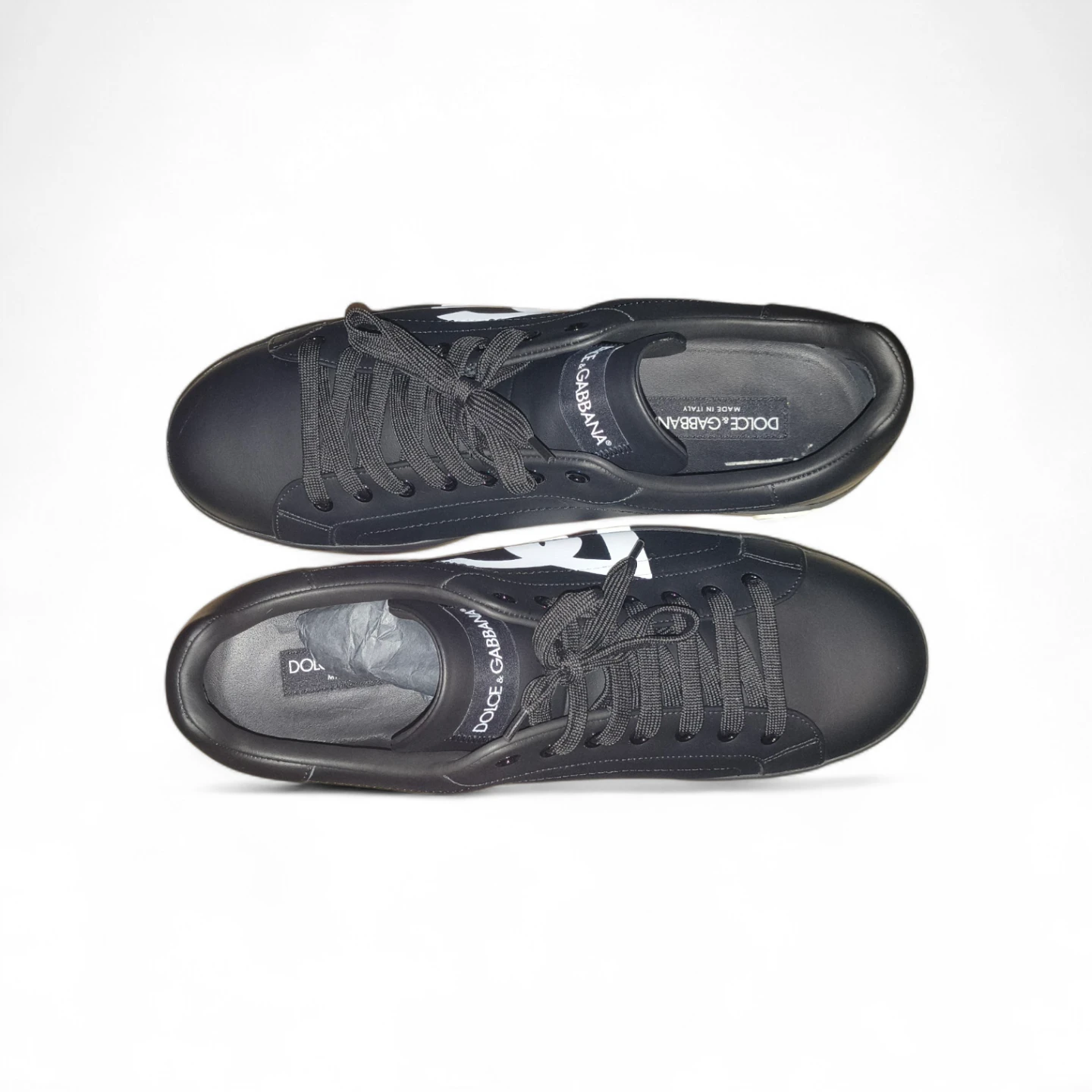 Dolce & Gabbana Black Leather Logo Sneakers - Size 13 (460) - photo 3