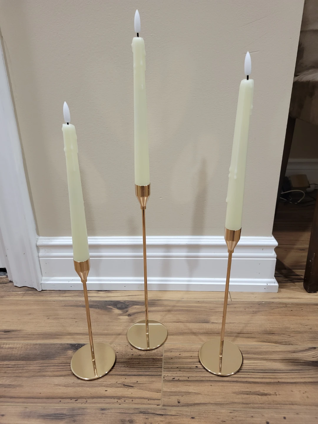 Set of 3 Gold Candlesticks