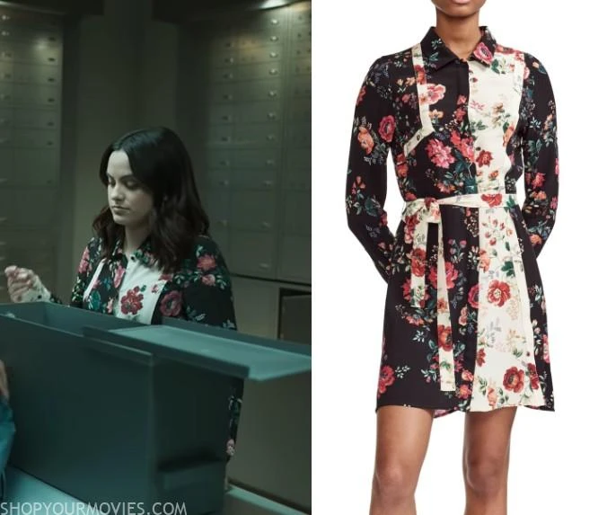 Maje Black Floral Print Shirt Dress with Belt - photo 5