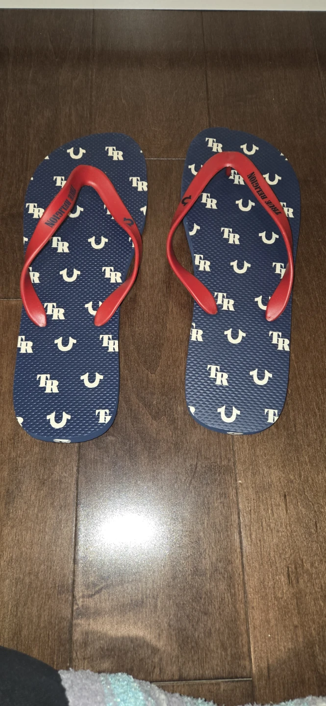 True Religion Flip Flops - Navy/Red - Size L