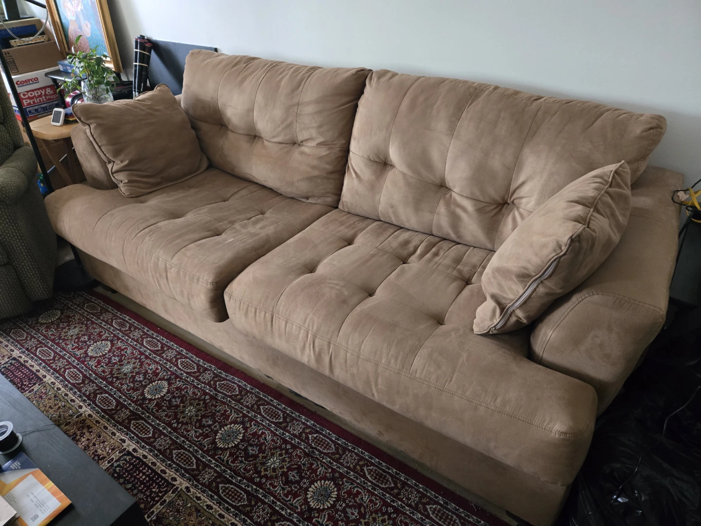 Tan Micro-Suede Sofa