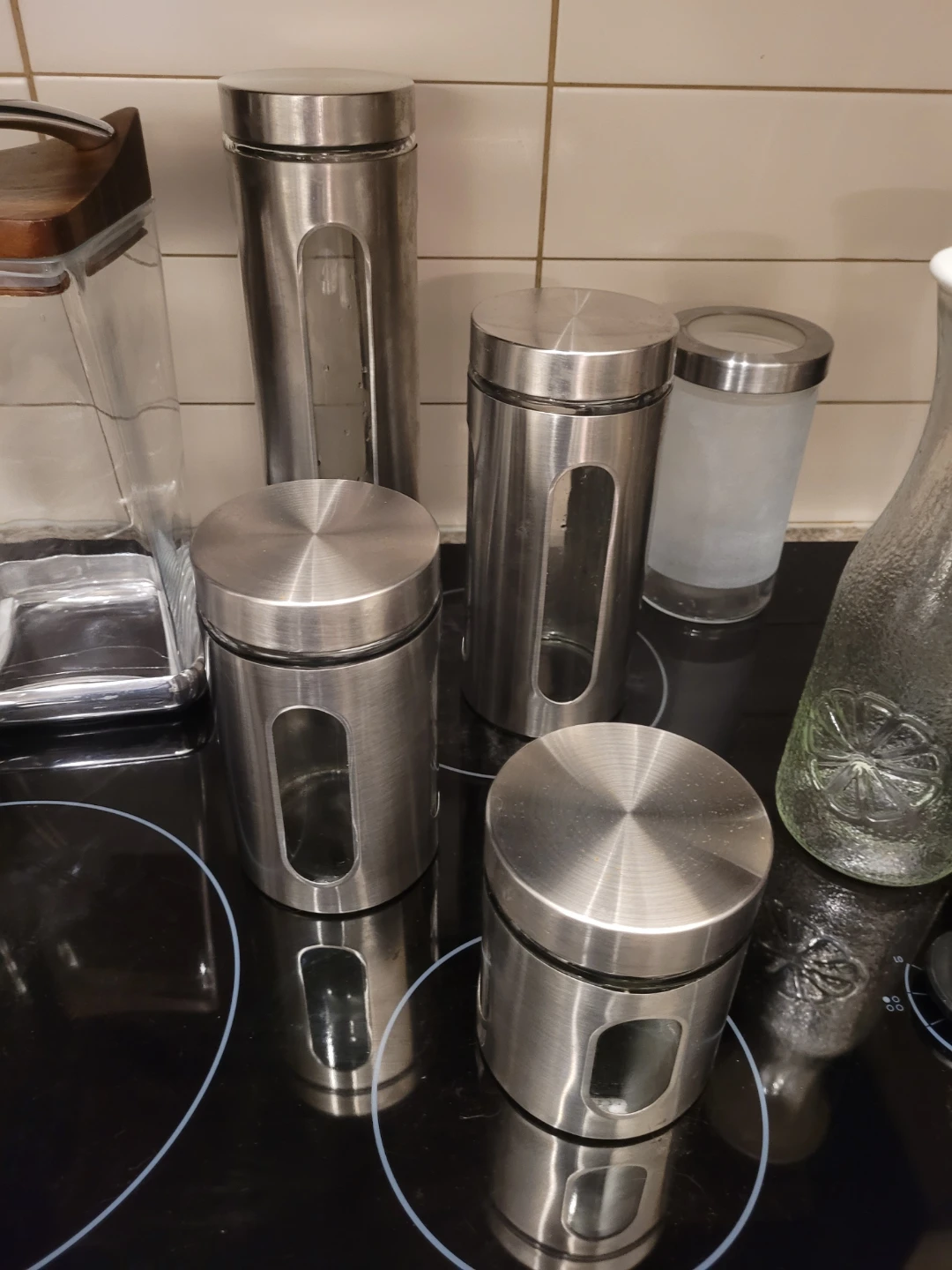 Set of Nine pieces Stainless Steel Canisters with Clear Windows - photo 2