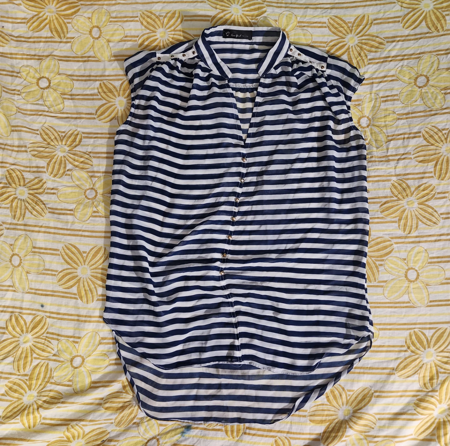 Blue and white striped blouse