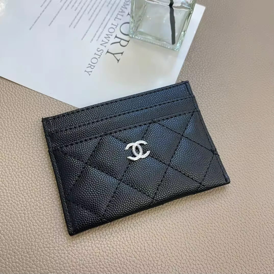 Card Holder Black Quilted Caviar Leather