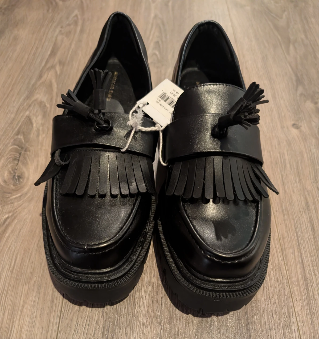 American Eagle Black Loafers with Tassels and Fringe