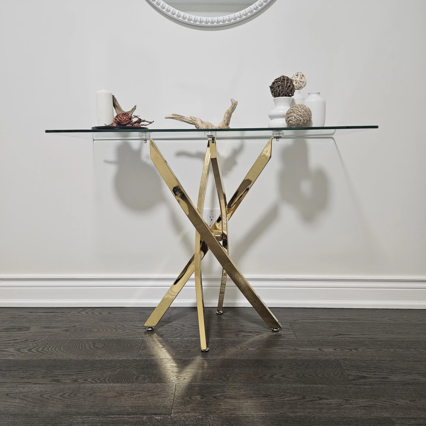 GOLDFAN Glass Console Table - 39.37" Entryway Table