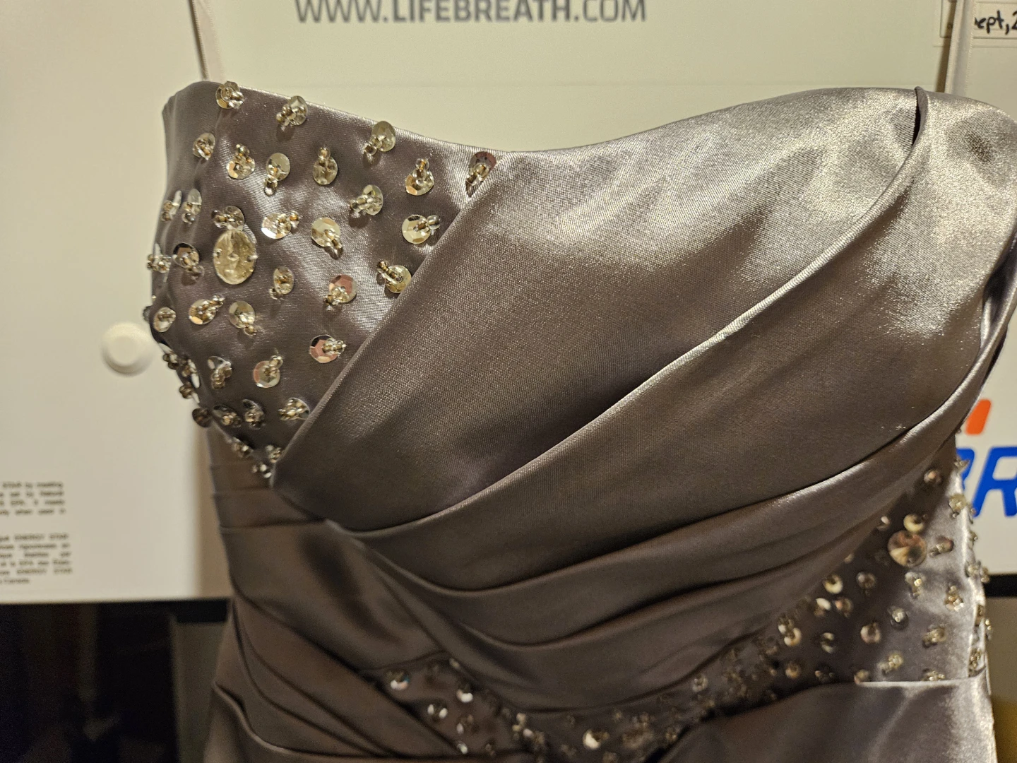 Strapless Beaded Silver Evening Gown