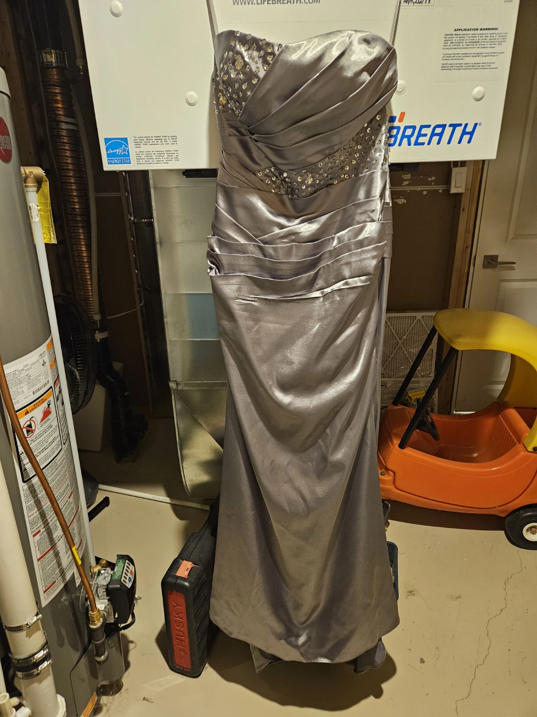 Strapless Beaded Silver Evening Gown - photo 2